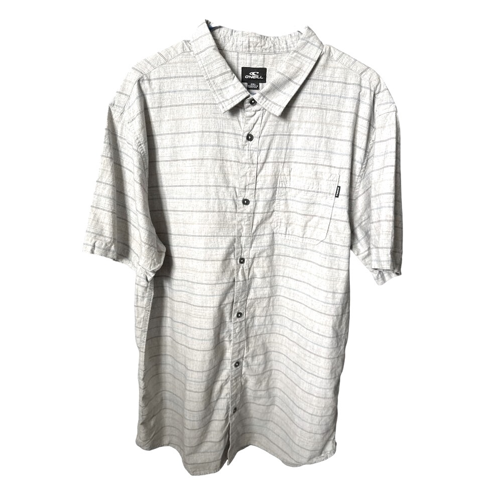 O’Neill Shirt Gray Multi Color Stripes Button Up Short Sleeve Cotton Size XXL